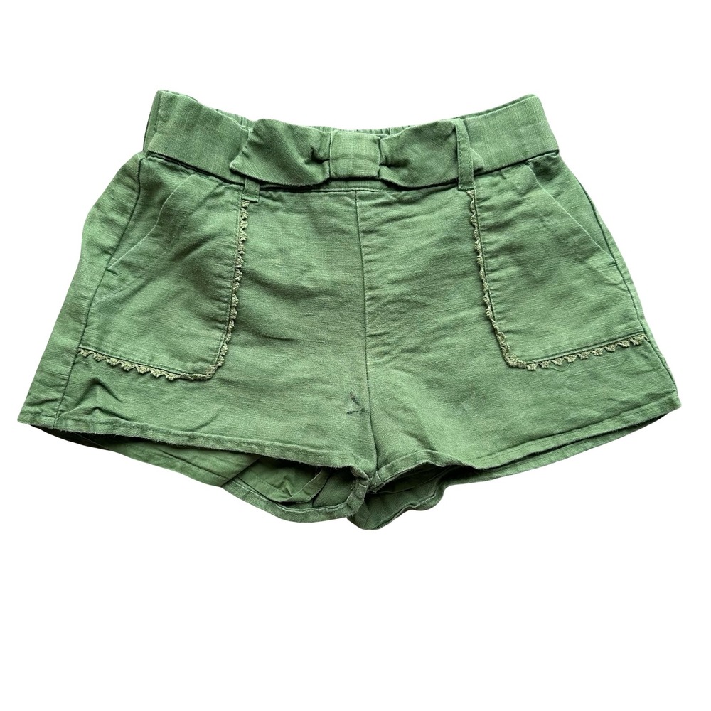 Janie and Jack Shorts Size 5 Green Linen Bow Lace Trim High Waistband Casual